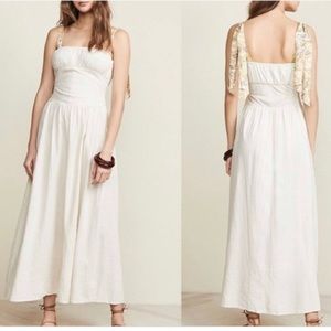 NWT Free People Santorini Ecru Linen Maxi Dress with Ribbon Tie Straps Size 0